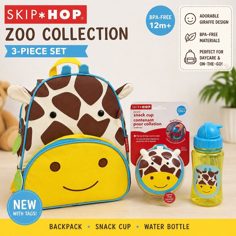 Skip Hop Zoo Giraffe Backpack Snack Cup Bottle Set NWT